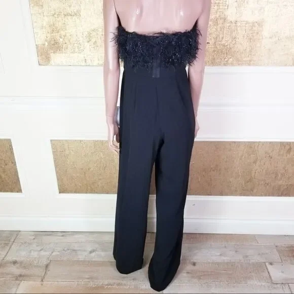 NEW JAYGODFEY Elaina black strapless feathers jumpsuit 4